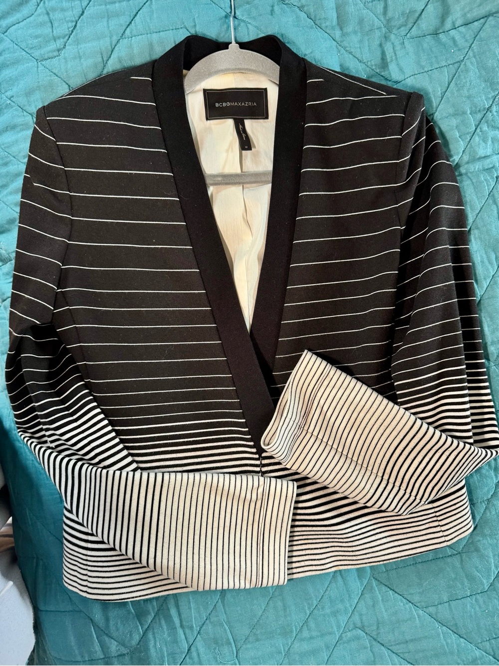 BCBGMaxAzria Black & White Striped Open Blazer Jacket